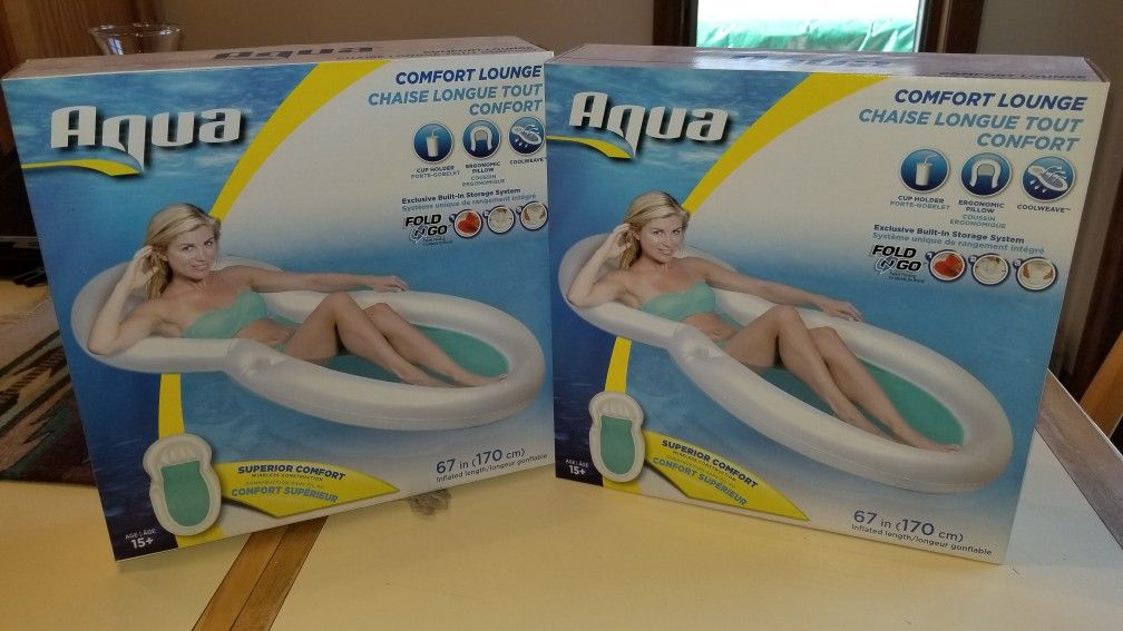 2 NEW IN BOX AQUA COMFORT LOUNGES. 20.00 EACH. PICK UP MIDDLEBORO ONLY FINAL SALE
