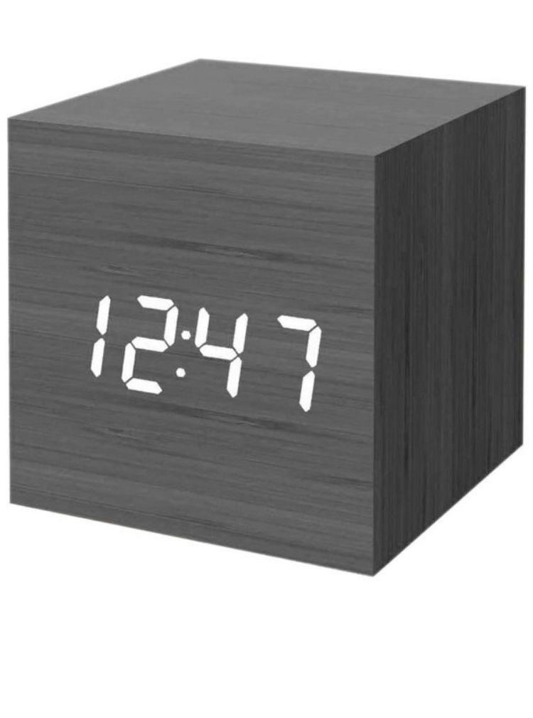 Digital Alarm Clock, Wood LED Light Mini Modern Cube Desk Alarm Clock Displays