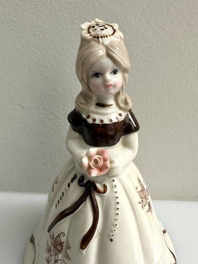 Vintage Victorian Lady Hand Painted Porcelain Figurine Bell