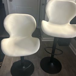 Set of 2 Adjustable Bar Stools – White & Black Modern
