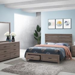 4 Pc Queen Bedroom Set with Queen Bedframe Dresser Mirror Nightstand On Sale Now Dont Miss