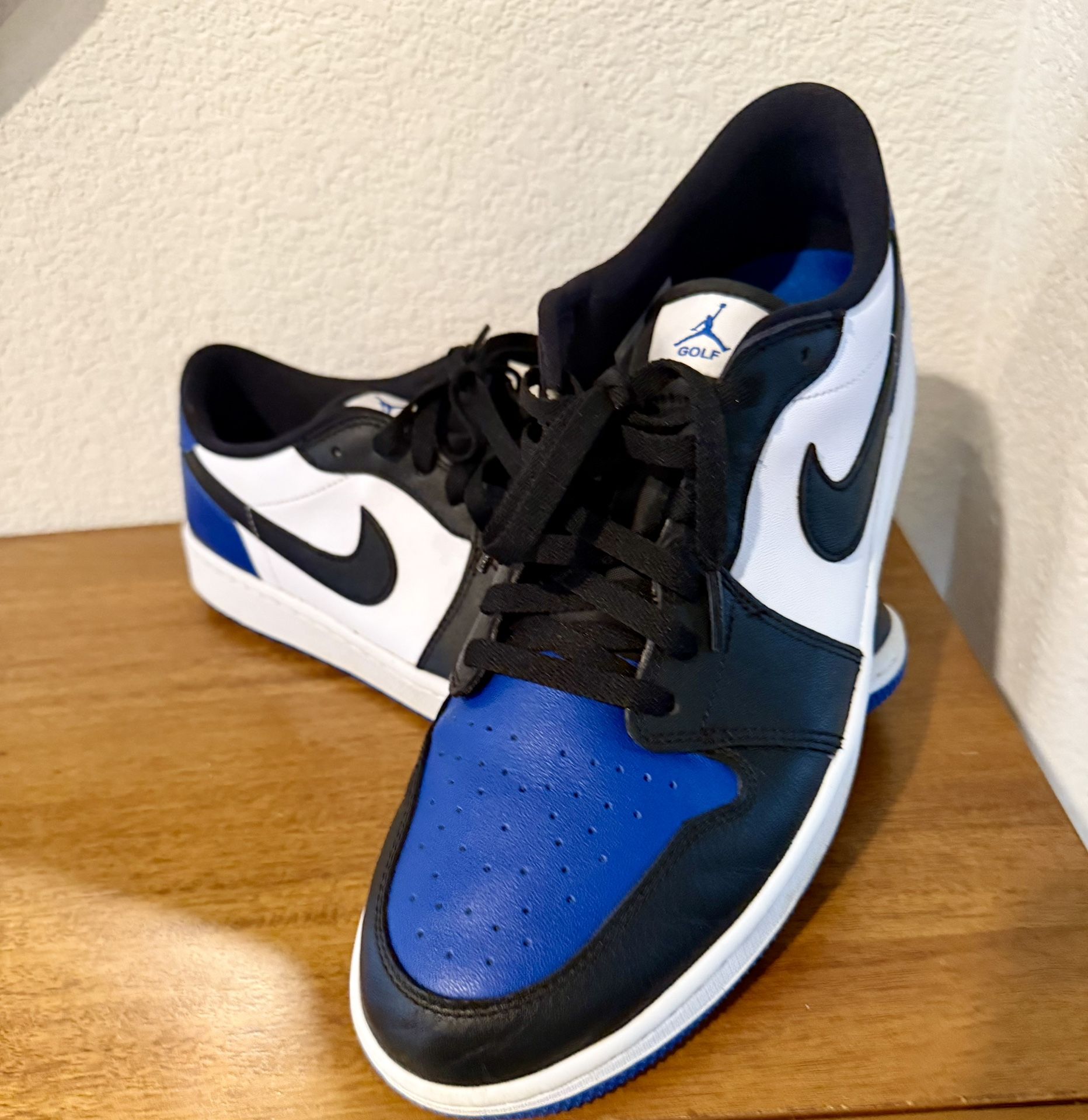 Nike Men’s Black and Blue Air Jordan 1 Low Golf Sneakers