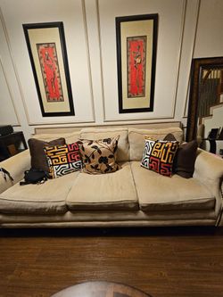 Beige  3-Seat Sofa with Nailhead Trim