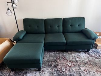 Green Fabric L-Shapped Sofa Sectional Couch with Matching Chaise