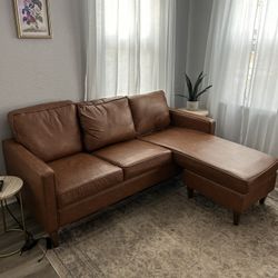 Brown Faux Leather Couch 