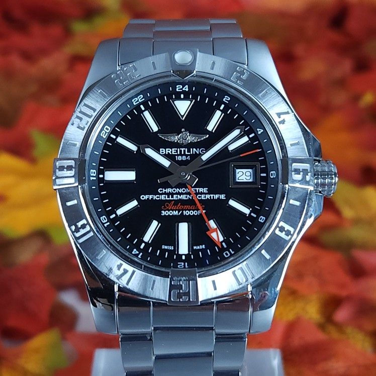 Breitling Avenger II GMT 43mm Black Dial Stainless Steel Men's