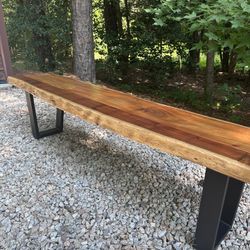 Live Edge Wood Bench With Black Metal Base