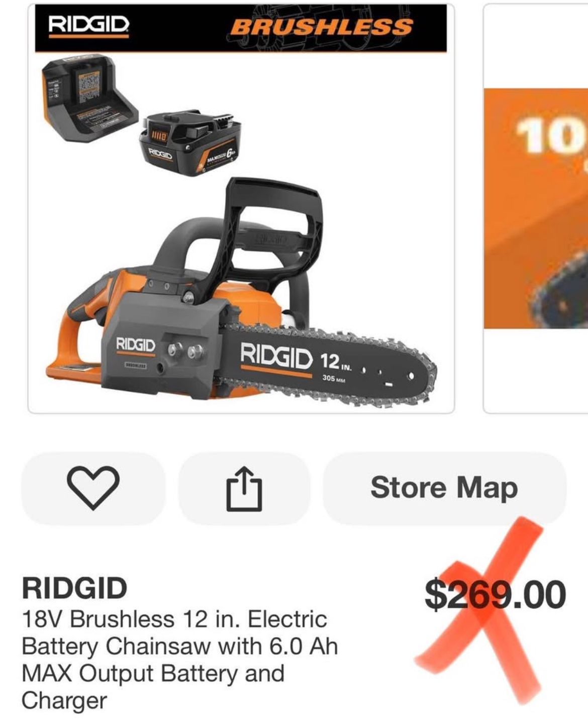 RIDGID 18V Brushless 12 in. Electric Battery Chainsaw with 6.0 Ah MAX Output Battery and Charger