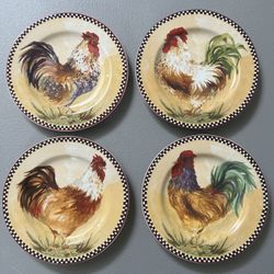 Sakura Chanticleer Set Of 4 Rooster Plates 