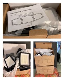 4 Solar Motion Sensor Security Lights – 3 Panel LED – New/Open Box