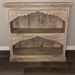 Solid Mango Wood Hand-Carved Console/Bookcase – Imported from India – 40″W