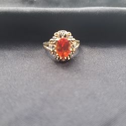 ORANGE SAFIRE 🍊 DIAMOND 💎 HALO 10K GOLD RING 