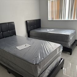 NEW BED FRAME TWIN WITH MATTRESS AND BOX SPRING