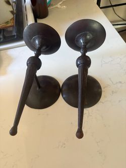 Pair of Vintage Wrought Iron Candle Holders - Pair