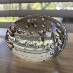 VINTAGE  - Clear Design Art Glass w/ Controlled Bubbles - Dome on a Flat Base