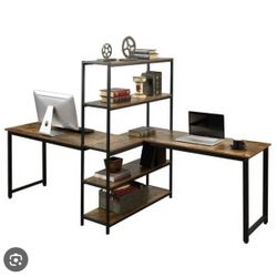 2 Person computer desk with shelves