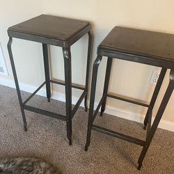 Pottery Barn Tall Metal & Wood Stools