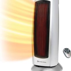 Comfort Zone Electric Oscillating Ceramic Tower Space Heater, Remote, Backlit Digital Thermostat & Temperature Display, Timer, & Overheat Sensor, Idea