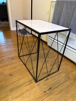 Side Table with Marble Top and Black Metal Base