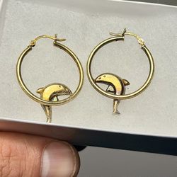 Beautiful 🤩 ! Gold Plated Sterling Silver Dolphin Hoop Earrings ! 