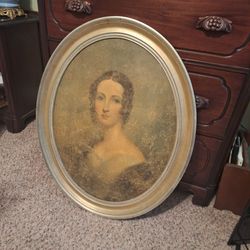 Antique Oval Framed Woman Portrait Painting