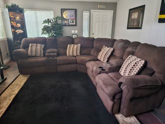 Large Brown Microfiber Reclining Sectional Sofa