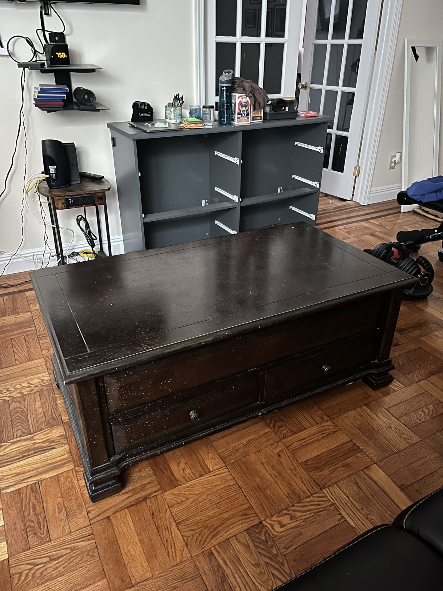 Wood Coffee Table With Movable Top And Storage
