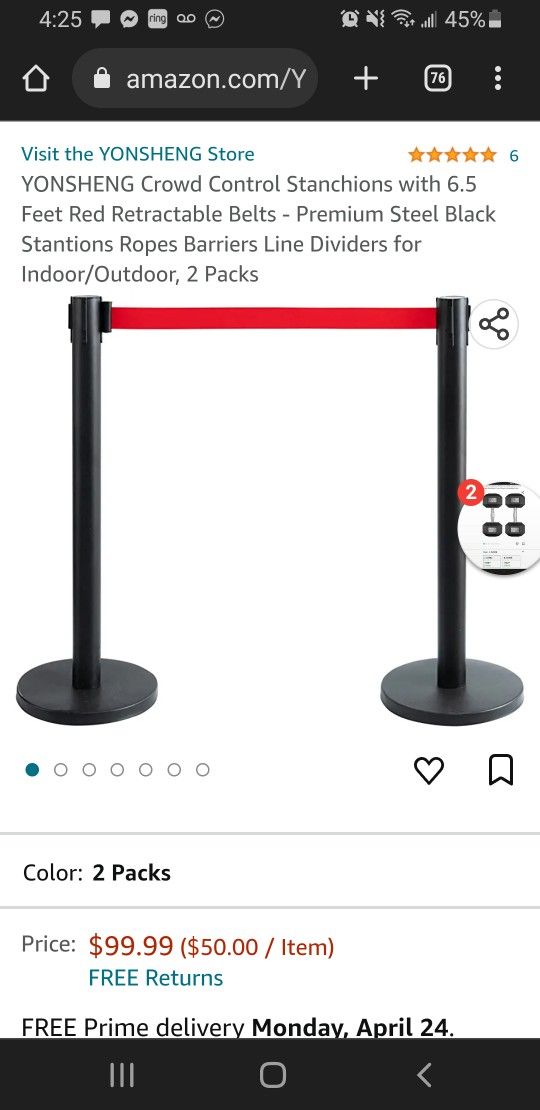 YONSHENG Crowd Control Stanchions with 6.5 Feet Red Retractable Belts - Premium Steel Black Stantions Ropes Barriers Line