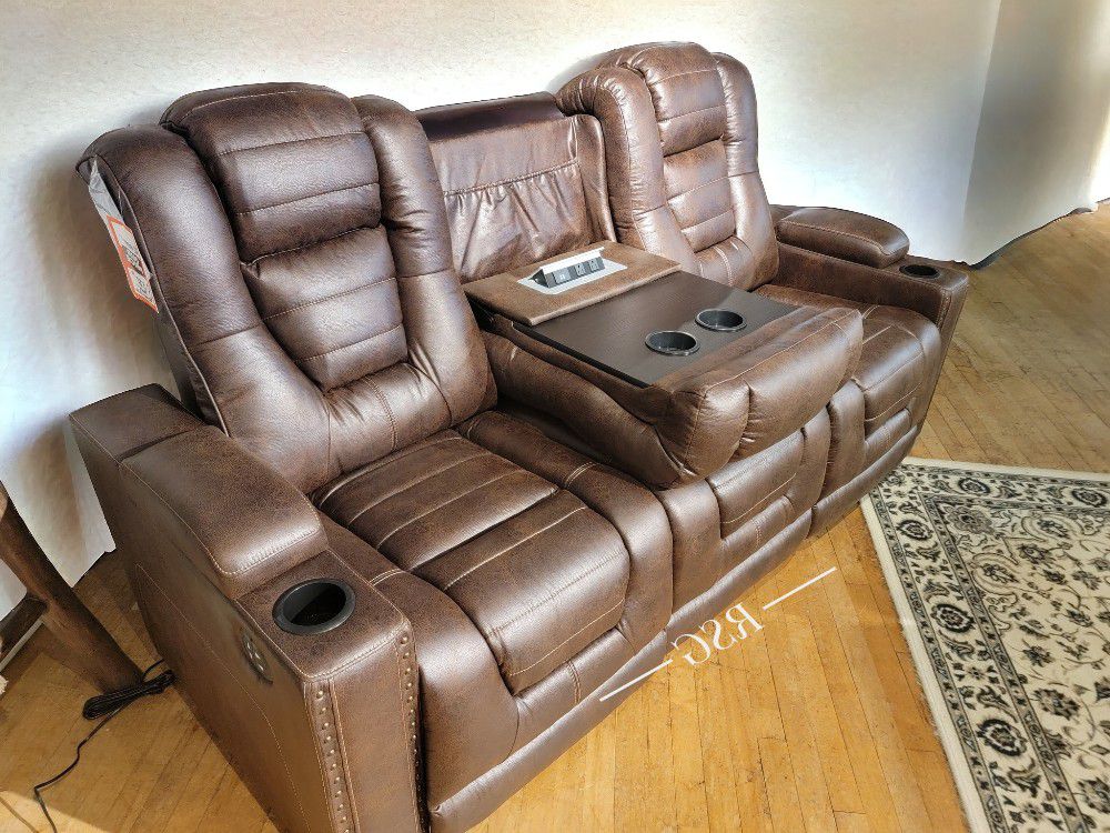 Brown Leather Power Recliner Sofa, Power Recliner Loveseat Couch ⭐$39 Down Payment with Financing ⭐ 90 Days same as cash