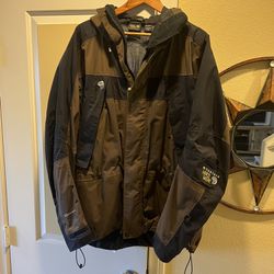 Mountain Hardwear Exposure II Conduit Mens Brown/Black Hooded Parka Jacket Large