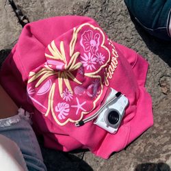 Pink hoodie with floral print