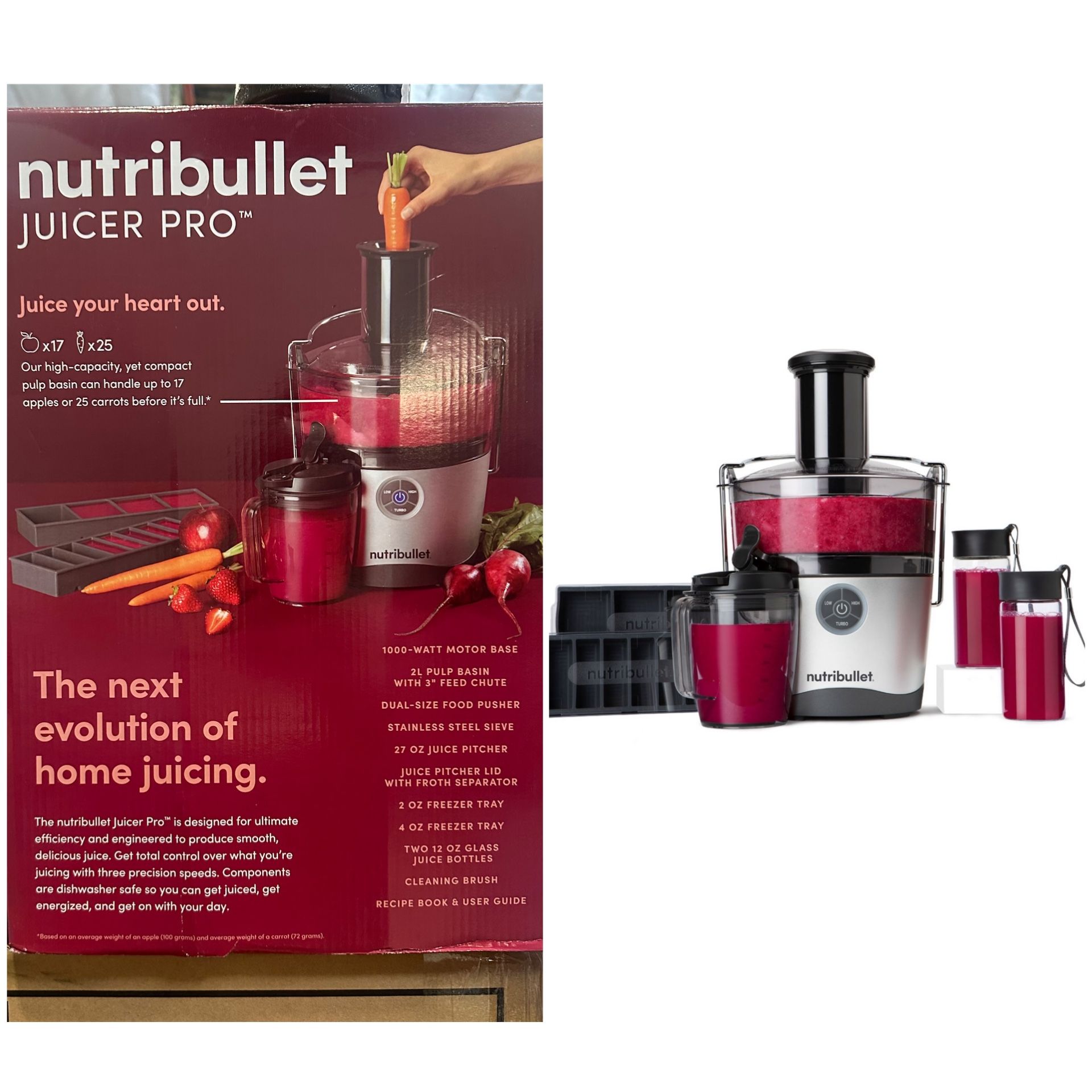 Nutribullet Juicer Pro 1000 Watt Centrifugal Juicer 27 Oz With To