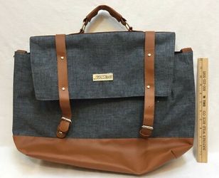 Messenger Bag Tote Over The Shoulder CRG Prestige Blue Denim Brown Faux Leather