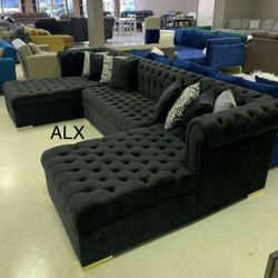 Lauren Black Velvet Sectional (Limited Stock) 