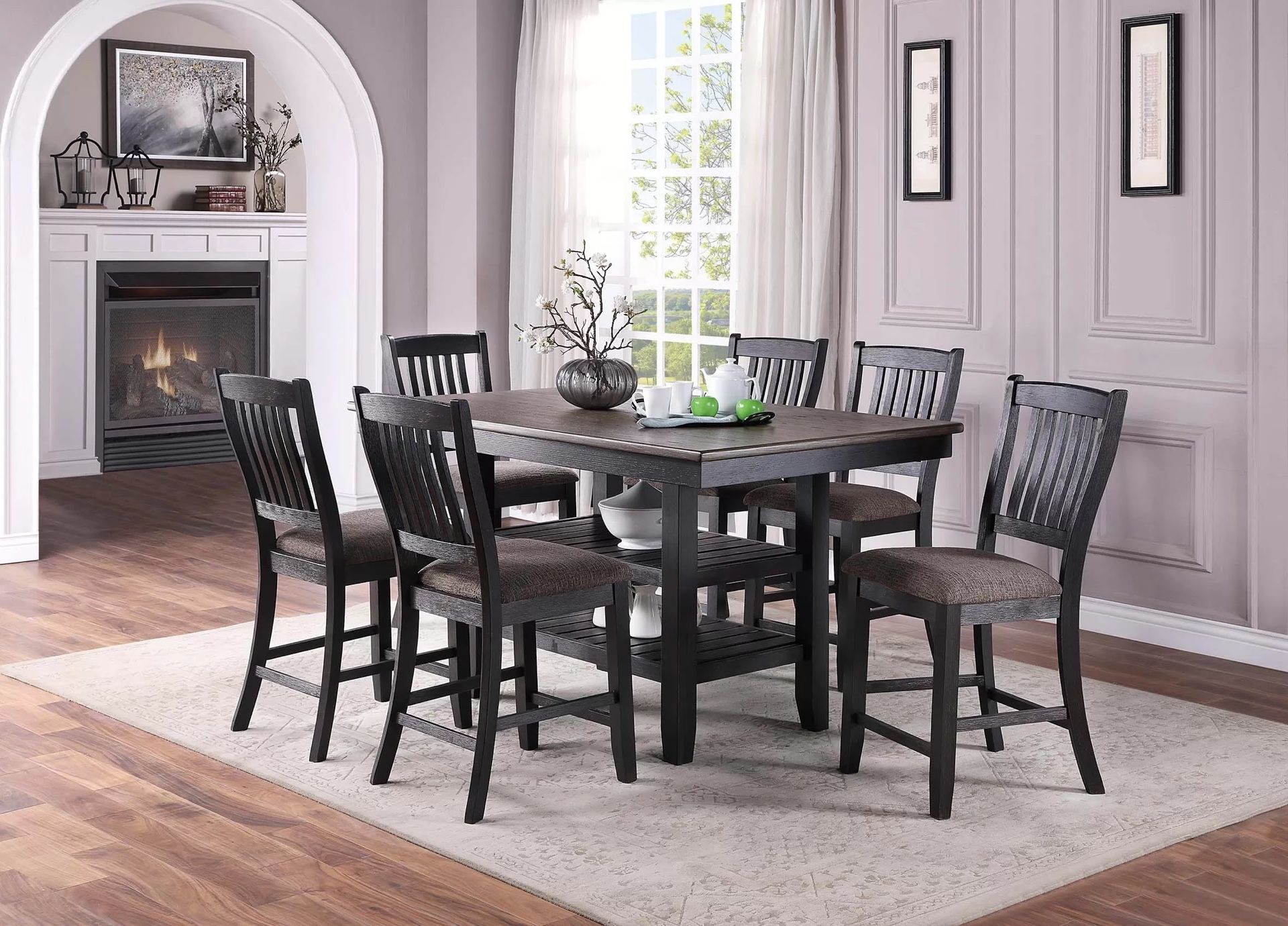 RUSTIC TOBACCO AND BLACK COUNTER HEIGHT DINING TABLE AND CHAIRS