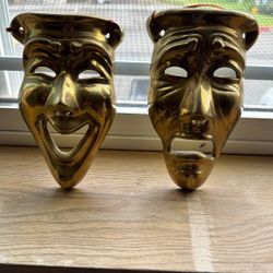 Vintage Brass Comedy and Tragedy Theater Masks – Wall Décor