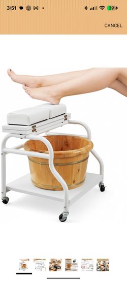 Pedicure Cart Foot Bath Trolley Portable Pedicure Station Beauty Salon Nail Bath Spa Rolling Cart Stand Supplies with Locking Wheels, Adjustable Manic