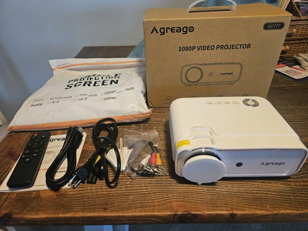 Agreago Video Projector With Screen Curtain