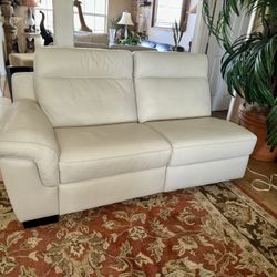 White Leather Electric Reclining Sofa 