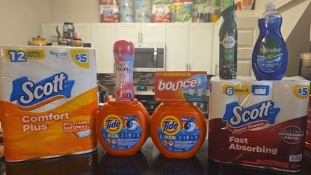 🧺 Household Essentials Bundle – Tide, Scott, Downy, Bounce, Febreze & More