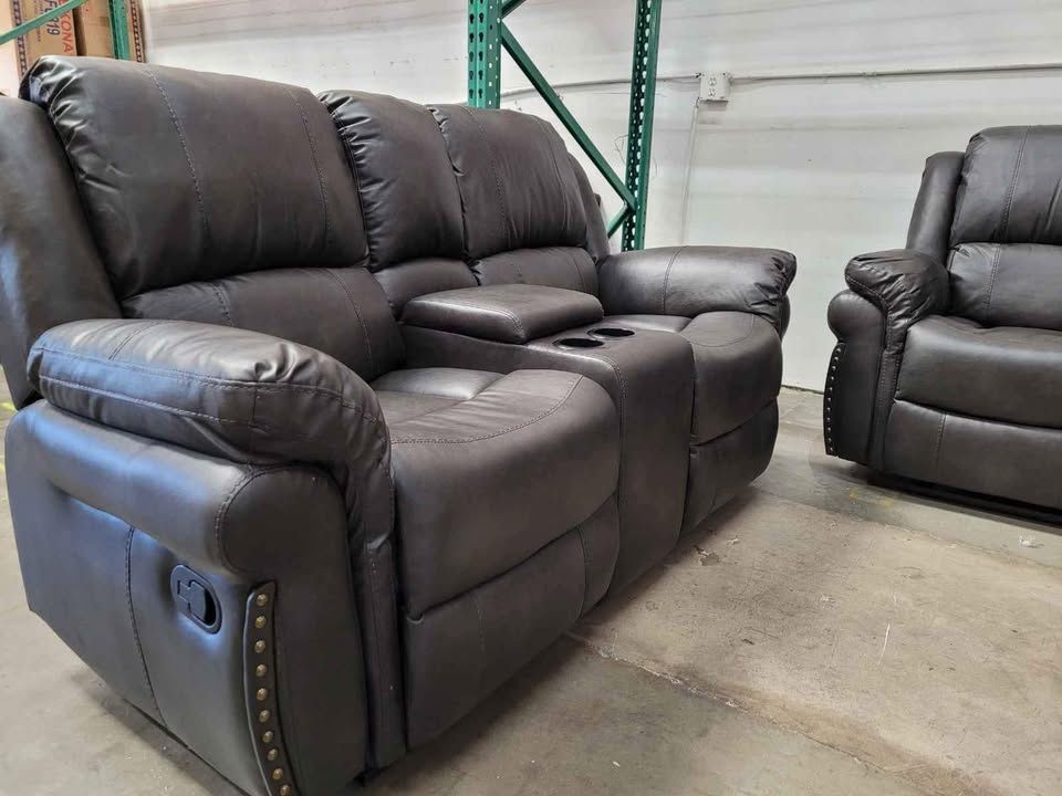 2 Piece Sofa Love Seat Set Gun metal Grey