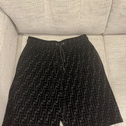 Fendi Men's Black FF Logo Cotton Bermuda Shorts M Drawstring Inseam 12