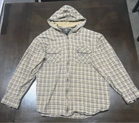Route 66 Men’s Beige/Black Plaid Hooded Full Zip Lined Jacket w/ Pockets L