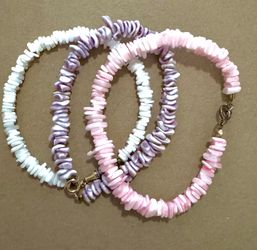 Puka shell bracelets (3 - white, purple, pink)