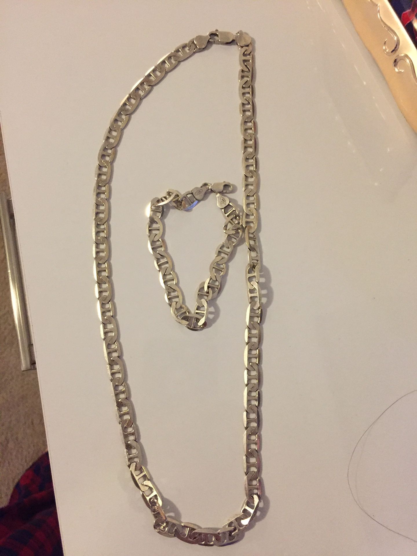 Cadena y pulsera de plata Italian ley 925