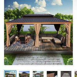 Kozyard Apollo 12’x20’ Hardtop Gazebo, Wooden Coated Aluminum Frame Canopy with Galvanized Steel Double Roof, Outdoor Permanent Metal New In Box 