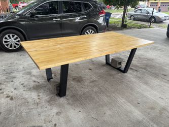 8 Foot Oakwood Table With Steel Legs