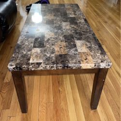 Gorgeous Faux Marble Rectangular Coffee Table- Wood Base