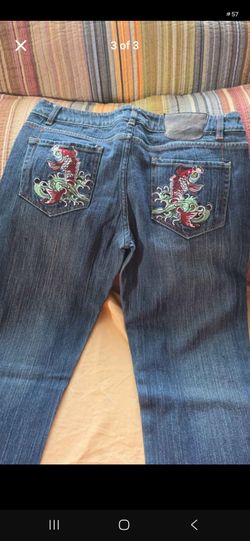 Ed Hardy Koi Fish Embroidered Jeans Size 32