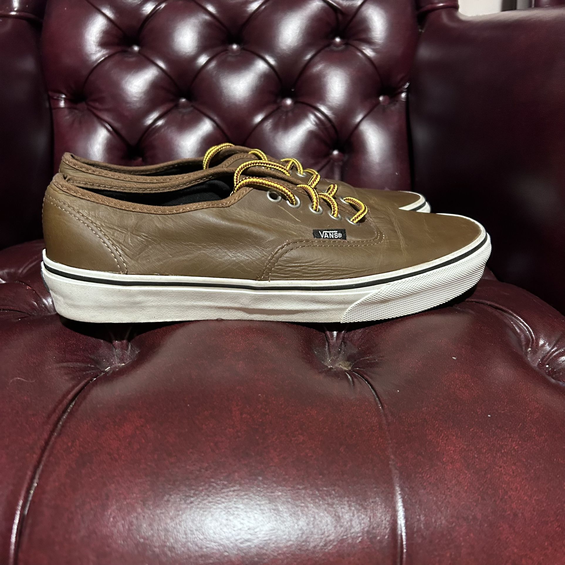 Brown Leather Lace Up Vans- Size 10